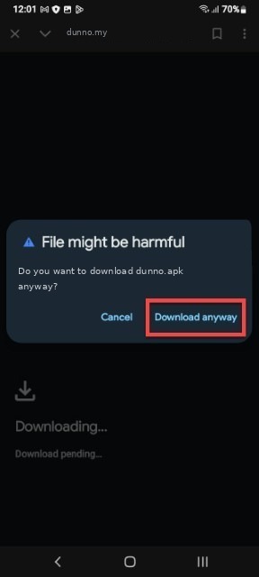 Chrome warning: File might be harmful