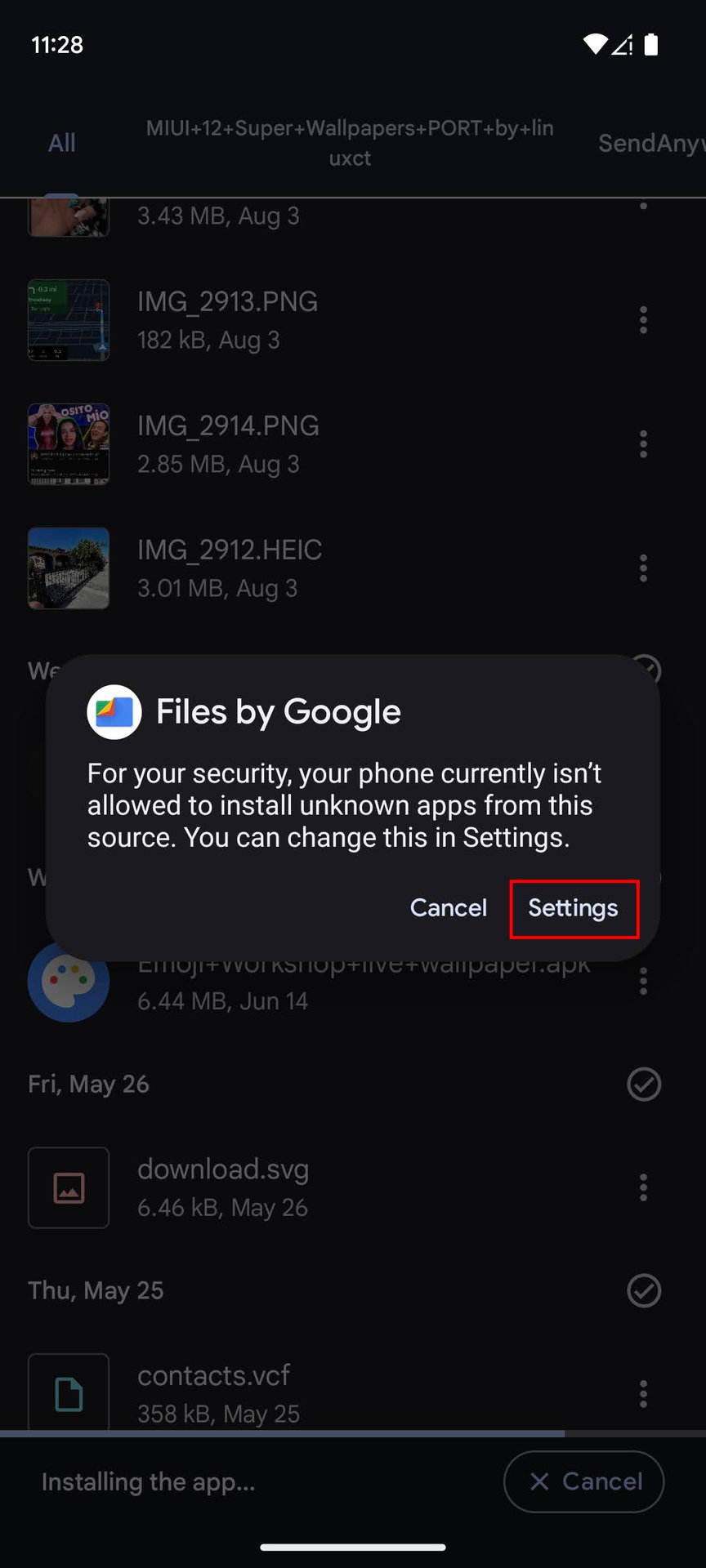 Dialog: not allowed to install unknown apps